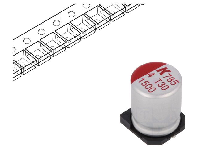 Condensator: polymeer; low ESR; 1500uF; 4VDC; ESR: 12mΩ; SMD; ±20% Condensator: polymeer; low ESR; 1500uF; 4VDC; ESR: 12mΩ; SMD; ±20%